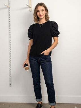 BLACK PUFF SLEEVE TOP • CHIC MINIMALIST BLOUSE • CASUAL ELEVATED TEE